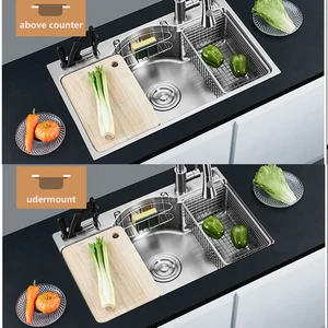 78x48cm silver stainless steel multifunctional kitchen sink 1 3 mm thick brushed single bowl with basket kitchen sink free global shipping