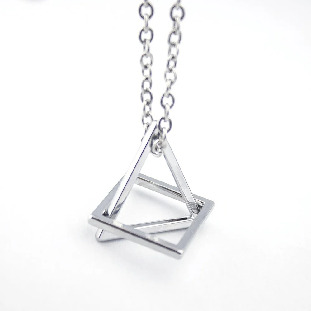 

Geometry Interlocking Square Triangle Male Pendant for Men Stainless Steel Modern Trendy Geometric Stacking Streetwear Necklaces