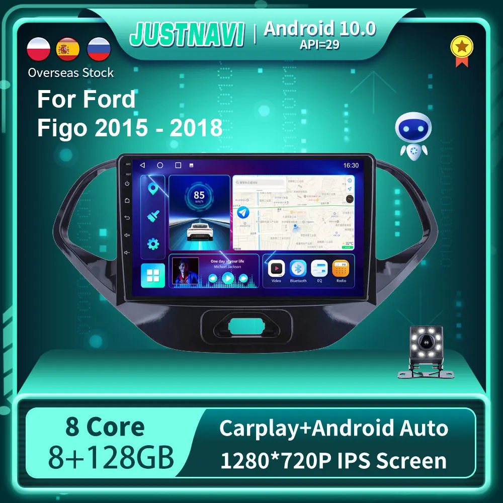 Автомобильный радиоприемник с GPS-навигацией Android 10 0 8 ГБ 128 ГГц для Ford Figo 2015-2018