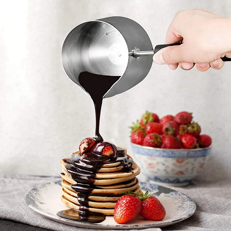 

2X 600ML Turkish Coffee Pot Stainless Steel Milk And Coffee Warmer Chocolate Butter Melting Pot