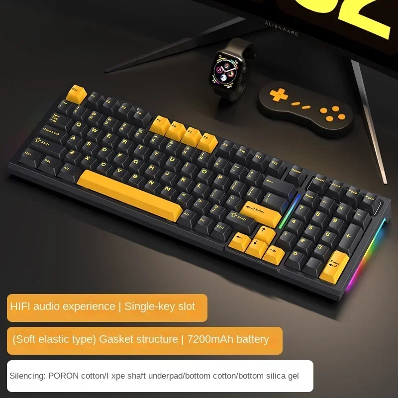 

Оригинальная механическая клавиатура R98, Беспроводная Bluetooth RGB подсветка, три режима, горячая распродажа, механическая клавиатура для офисных игр