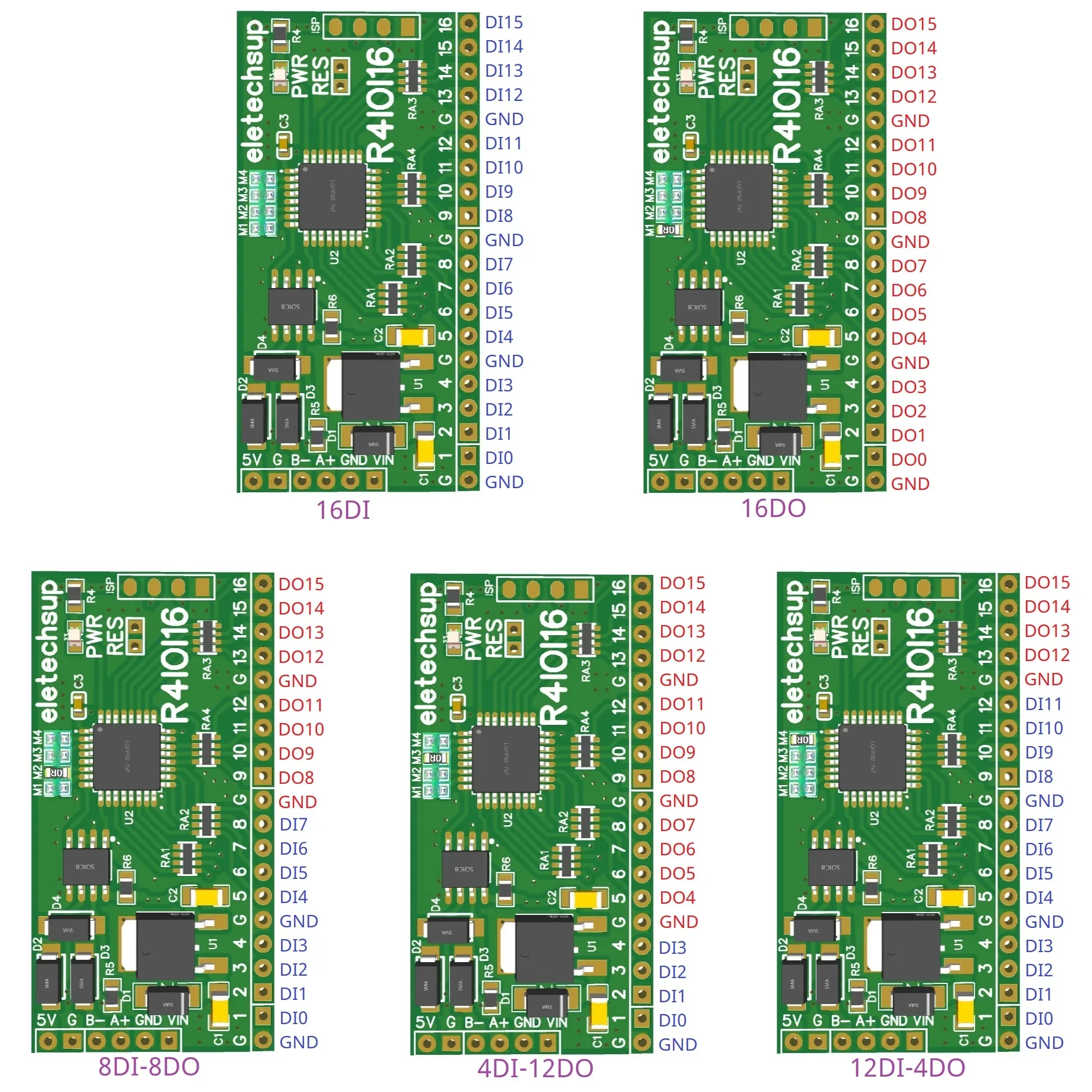 16 каналов 5 в 1 Modbus Rtu Цифровой модуль ввода-вывода RS485 NPN PNP DI-DO Pin Core Плата