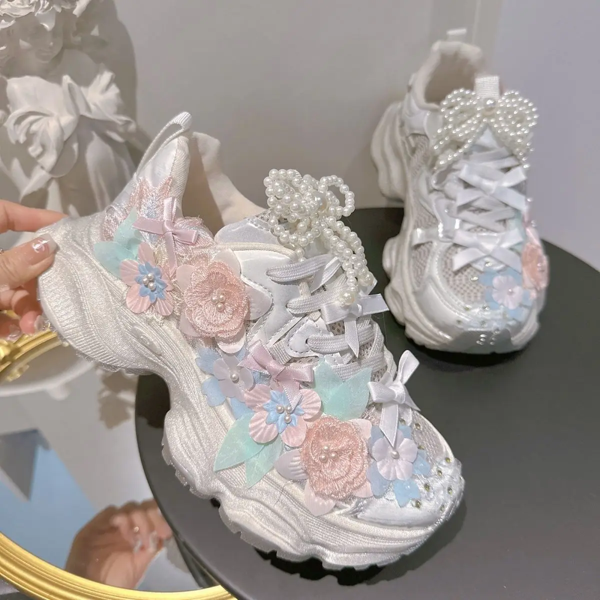 Красочные вышитые цветочные женские толстые кроссовки на платформе с толстой