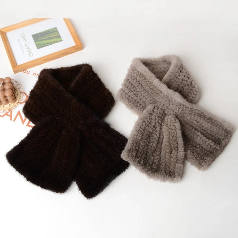 2024 женский теплый вязаный шарф из 100% натурального меха норки зимний шарфы