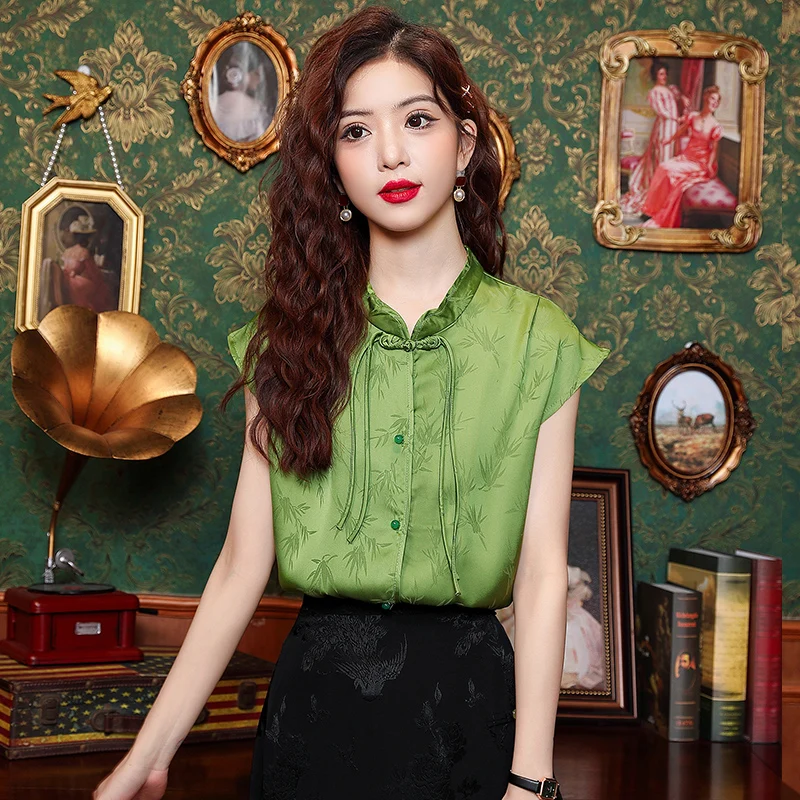 Новая женская рубашка с коротким рукавом и воротником-стойкой шифоновая в