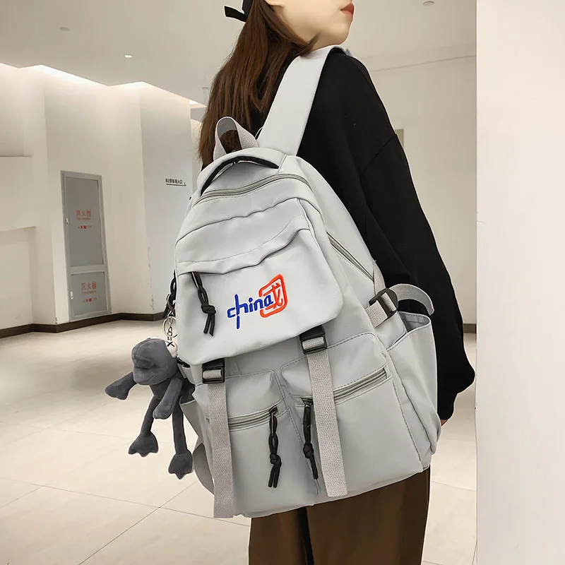 

SEETIC Nylon Waterproof Backpack Fashion Travel Bag Female College Multi-Pocket Student Bag Unisex Anti Theft Laptop Bag Women