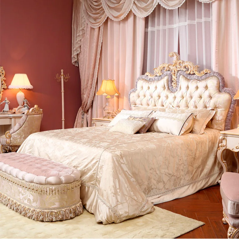 

Европейская кровать из цельной древесины, Основная спальня, 1,8 м, двойная кровать, французская кровать 1,5, кровать принцессы, роскошная вилла, свадебная кровать, Корт, кровать на заказ