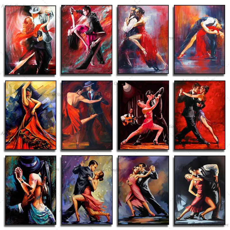 

Tango Dancers Poster Canvas Print Oil Painting Tango Dancing Couple Romantic Wall Art Work for Living Room Wall Home Decor Gift