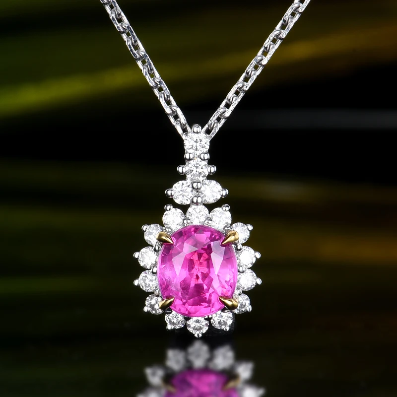 

18K White Gold 1.33CT Unheated Pink Sapphire Women Wedding Jewelry Diamond Pendant Women Third Party Appraisal Fine Jewellery