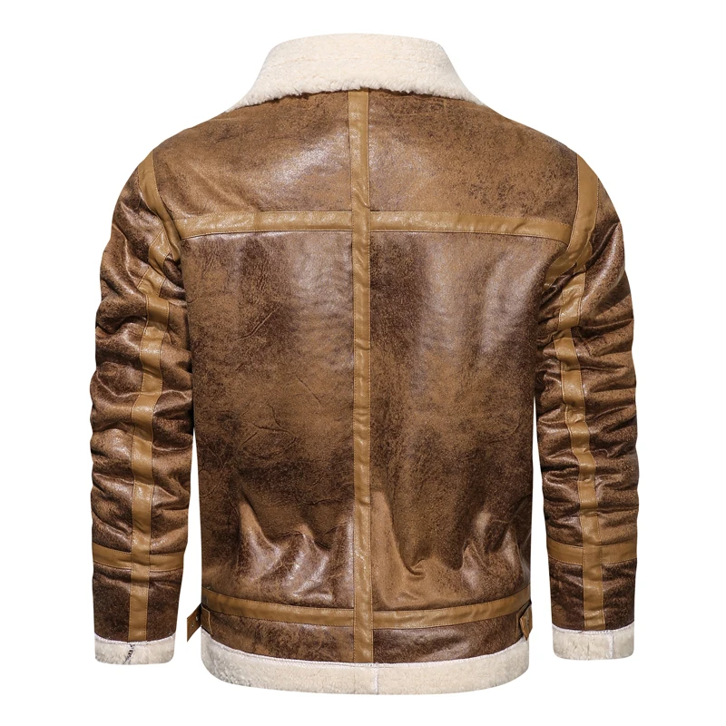 2022 Punk Zipper Design Men's Leather Jacket Coat Business Velvet New Motorcycle Pilot Brand Men Designer | Мужская одежда