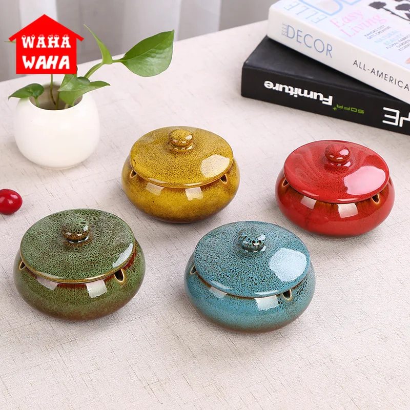 

Ceramic ashtray with hood indoor ashtray or outdoor table ashtray