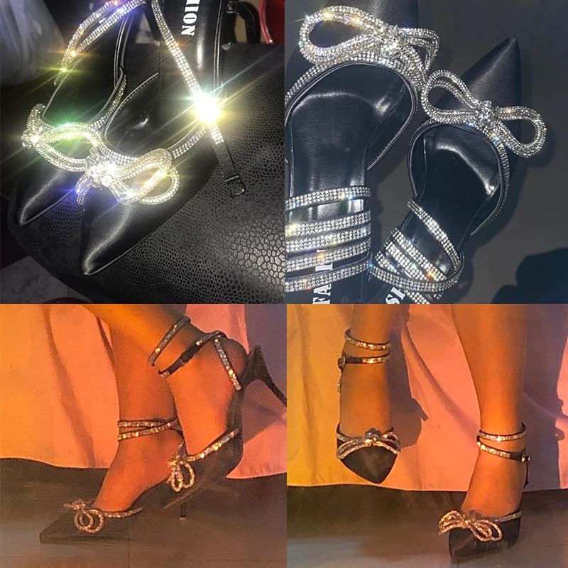 Туфли-лодочки женские на шпильке с острым носком и кристаллами |