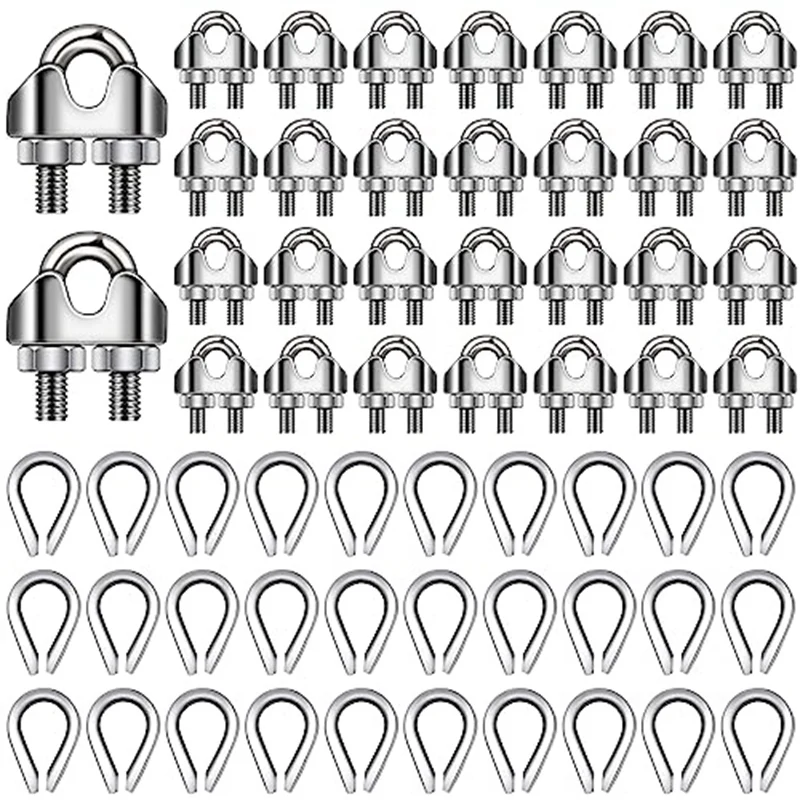 

60 PCS M3 Metal Wire Rope Cable Clamp And M3 Stainless Steel Thimbles Simple To Install Wide Applications