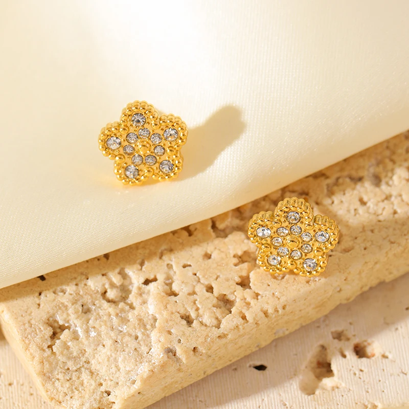 EILIECK нержавеющая сталь 316L лепесток клевера белый циркон серьги-гвоздики для