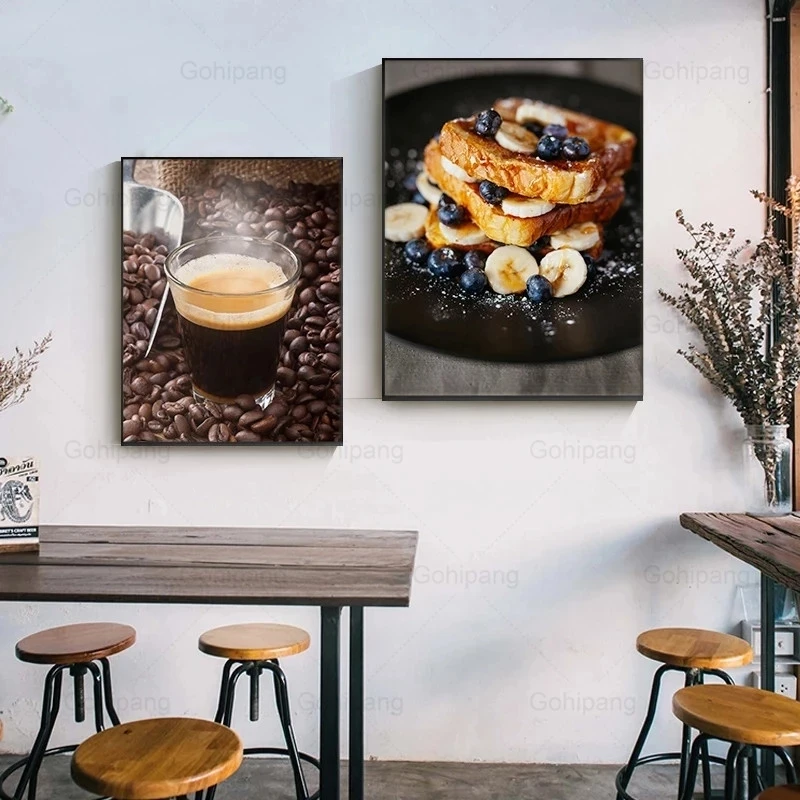 

Food Restaurant Posters Coffee Cake Wall Art Canvas Print Painting Decorative Pictures Modern Minimalist Dining Room Decoration