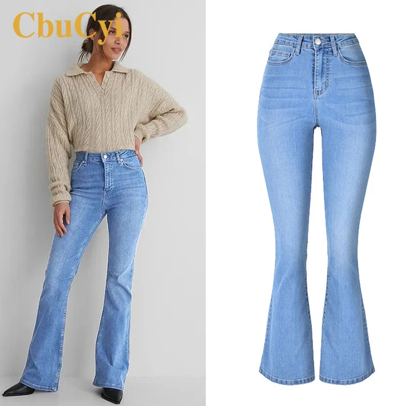 

Fashion Casual Women'S High Waist Elastic Slim Fit Hip Micro Flared Denim Trousers Modern Retro Horseshoe Pants Street Women
