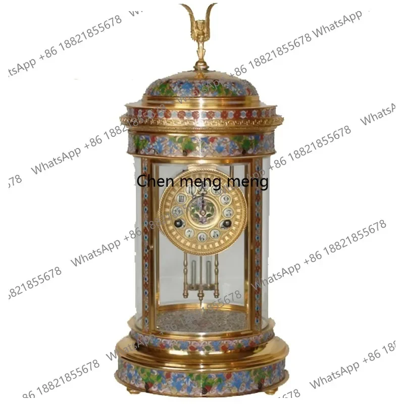 Настольные часы d178 Pavilion Antique French с цветочным декором из латуни и тайской синей эмали, с ключевым механизмом, 15-дневный ход. (art.: 3920da4e5e2db) - 3920da4e5e2db