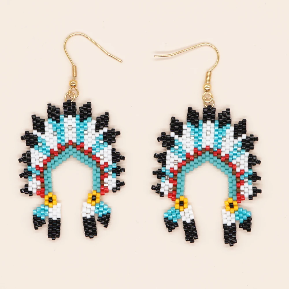 

Go2BoHo Miyuki Native индийский головной убор узор серьги Бохо ручной работы Золотой крючок красочные бусы серьги