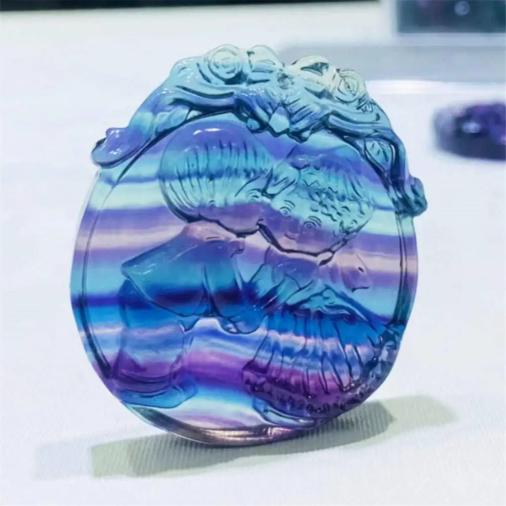 Натуральный красочный кукла-флюорит Hi кулон около 45x39 мм Радужный флюорит