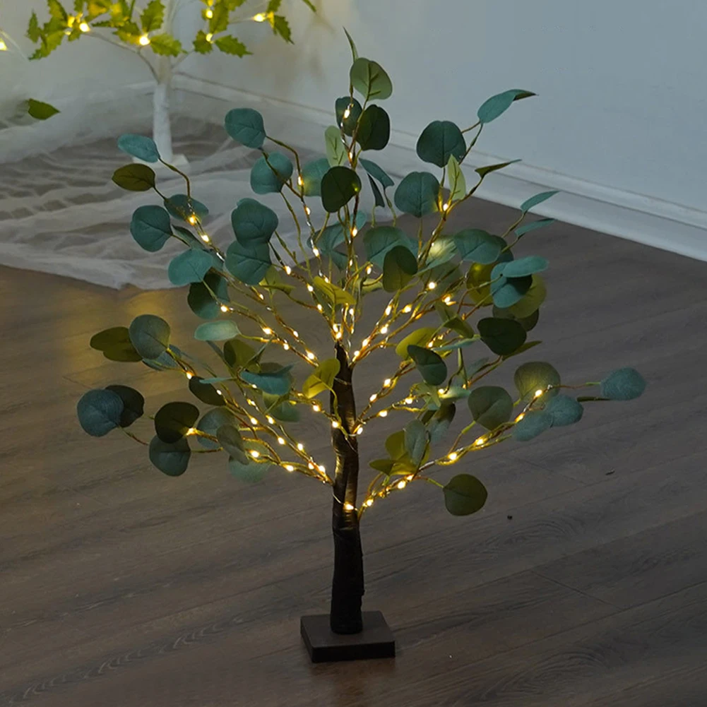 

90LEDs Party Christmas Home Eucalyptus Tree Light Tabletop Lamp Gift Wedding Battery Operated Living Room Indoor Holiday Bedroom