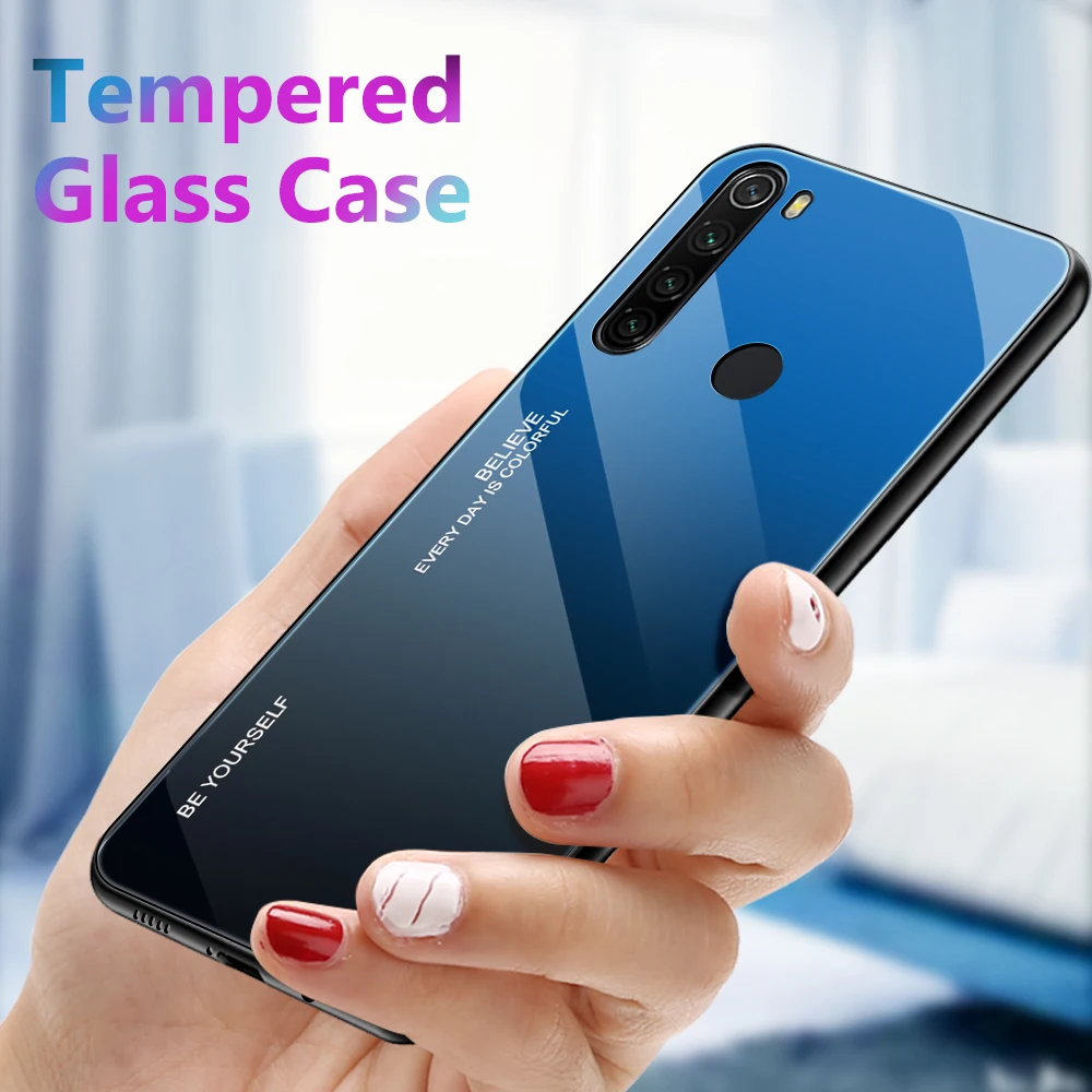 Gradient Tempered Glass Case For Xiaomi Mi Redmi Note 10 9 8 Pro 9S 8T 9A 8A TPU Frame Protective Cover