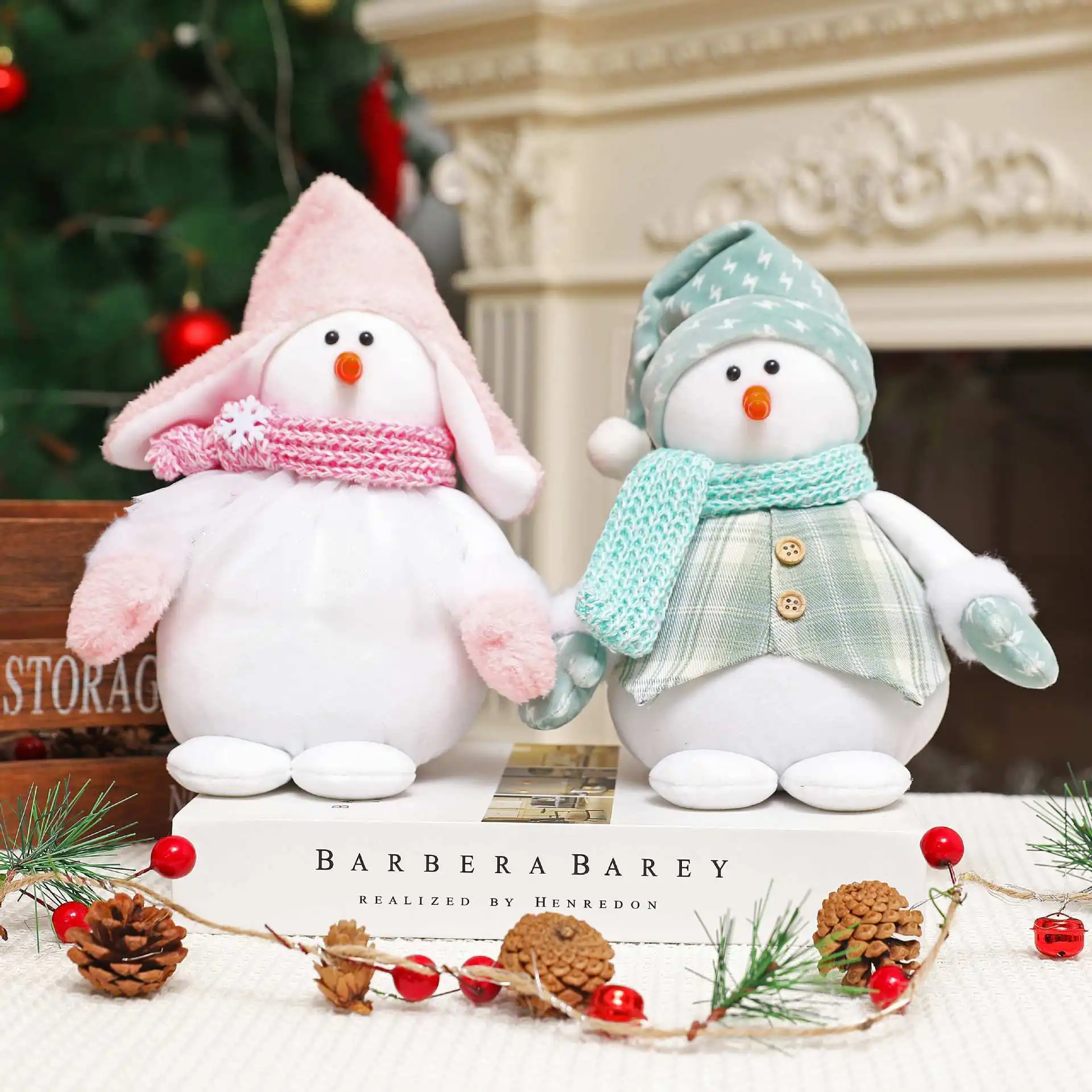 

Plush Doll Snowman Ornaments Blue Christmas Winter Home Decor Living Room Bedroom Window Layout Venue Decoration Craft Gifts
