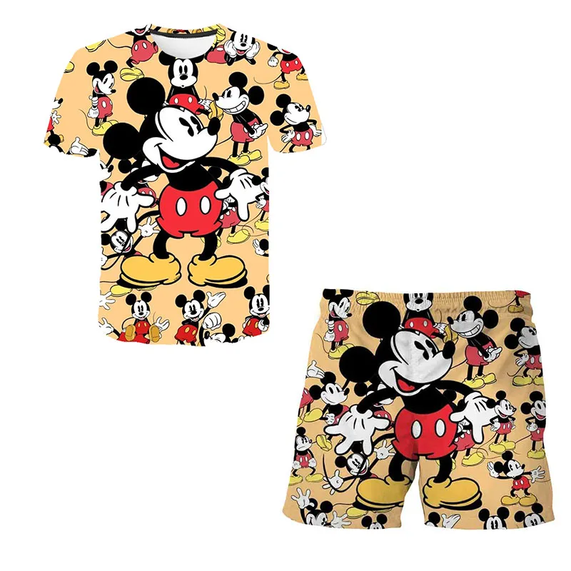 

Disney Kawaii Minnie Girls Clothing Cute Mickey Mouse Sets Summer Short Sleeve T-shirt Children Sets Fashion Boys Suit 3-14T