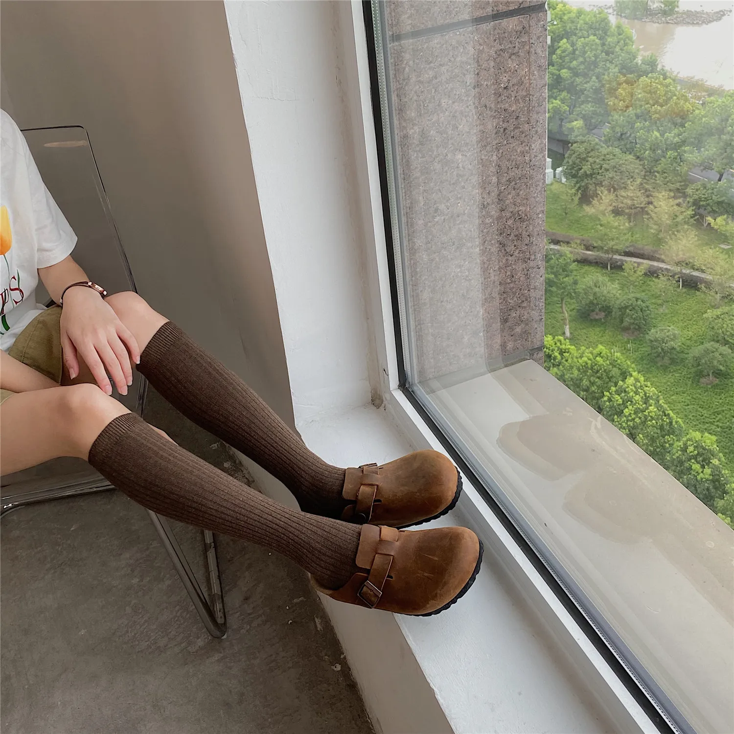 

Elasticity Casual Woman Socks Solid Cotton Knitting Autumn Long Socks Fashion Women Stockings Harajuku Girls Knee High Socks