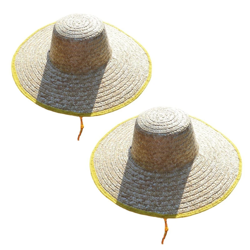 

Sunshade Straw Hat with Drawstring Hand-woven Summer Hat Fishing Sun Hat Wide Brim Sunhat for Labors Day Gathering Party