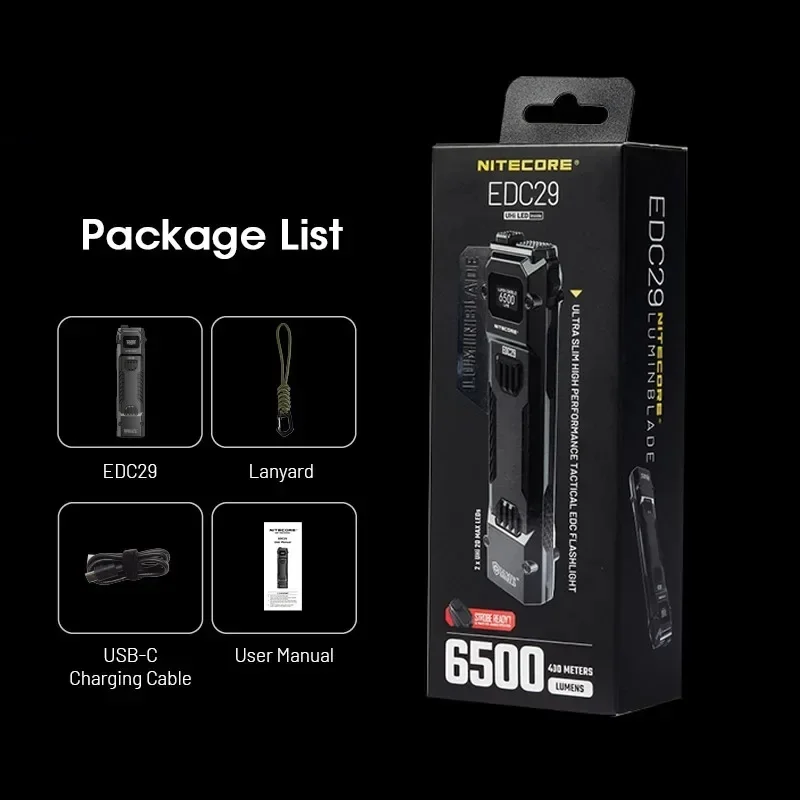 Фото Ультратонкий EDC-фонарик 6500 люмен, перезаряжаемый через USB-C, тактический фонарь со встроенным литий-ионным аккумулятором 2500 мАч, Smart Home W24-951 №5