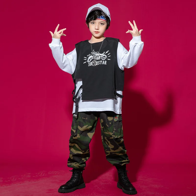 

Kids Cool Hip Hop Clothing Strap Oversized Sweatshirt Tops Streetwear Cargo Pants For Girls Boys Jazz Dance Costumes Clothes
