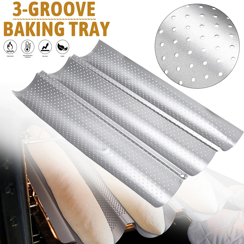 

1PC Kitchen Non-stick French Stick Baking Pan Baguette Baking Tray Bakeware Tool Carbon Steel Coating DIY Bread Toast Mold