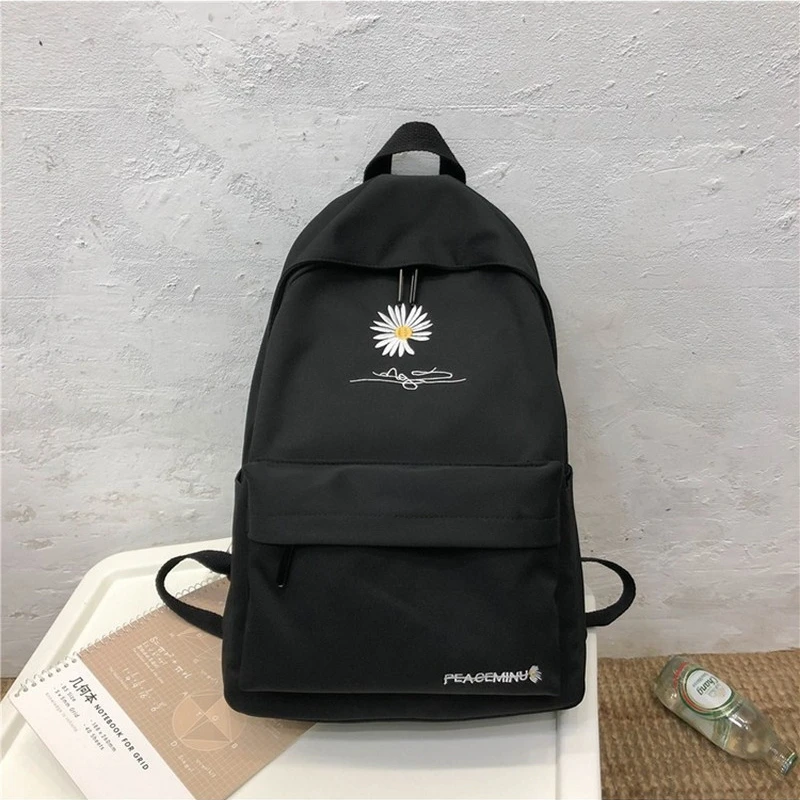 Teen School Bag for Girls Backpack Women Printing Bookbags Middle Student Schoolbag Large Black Cute Flowers Nylon Bagpack Bags