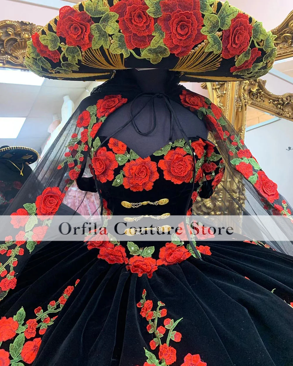 Фото Платья с вышивкой Charro Quinceanera 2023 мексиканские платья с открытыми плечами 15 лет с открытой спиной милое 16-летнее платье №5