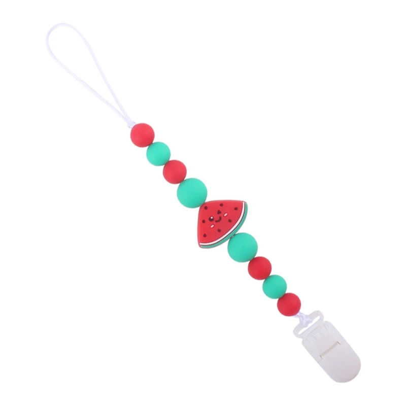 

Q1FE Cartoon Fruit Pacifier Chain Clip Silicone Chewable Beads Dummy Clip Holder