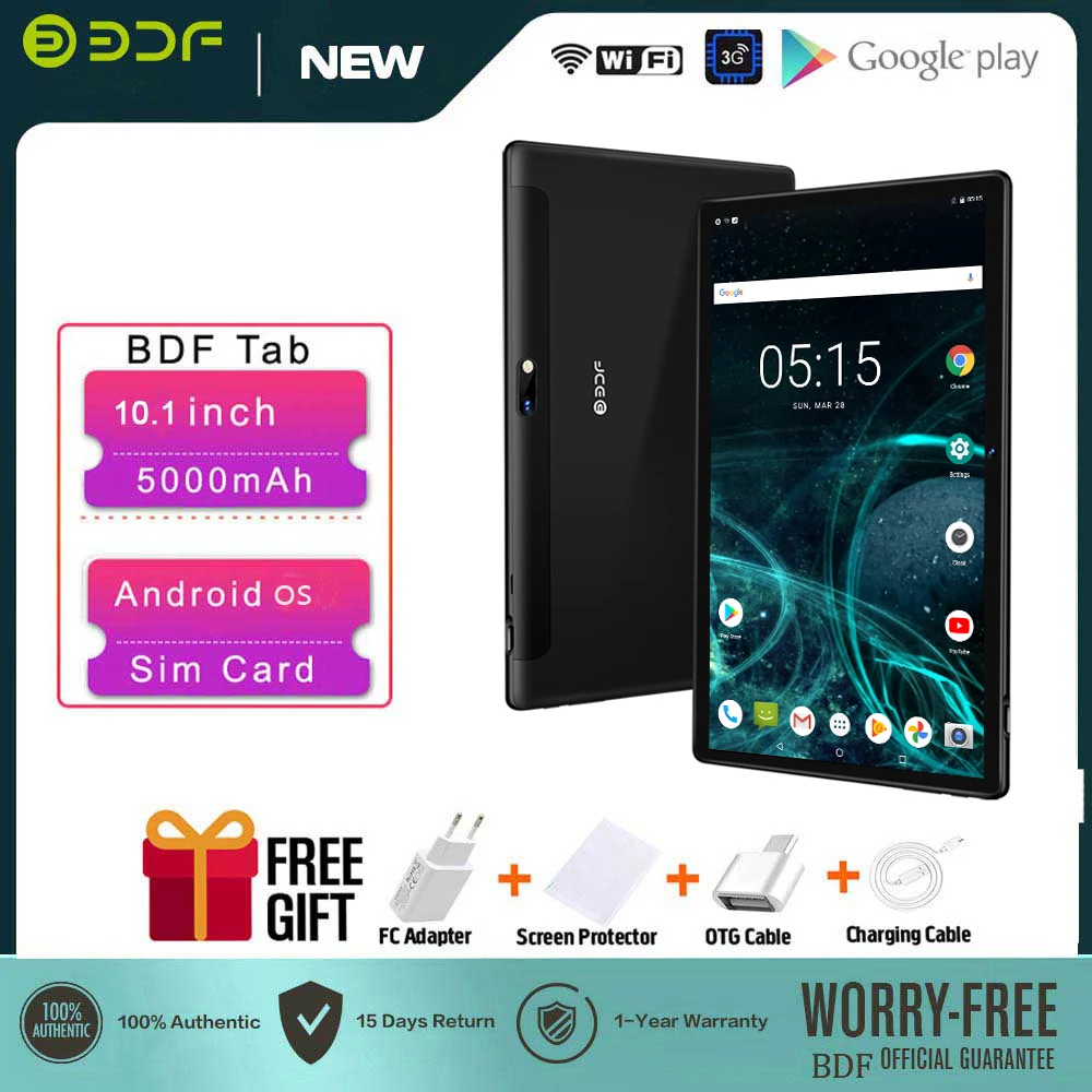 BDF Hot Sales 10.1 Inch Tablet 16GB Storage 3G Phone Call Andriod Tablet Pc Dual SIM Cards Quad-Core 1280*800 IPS Screen Tab