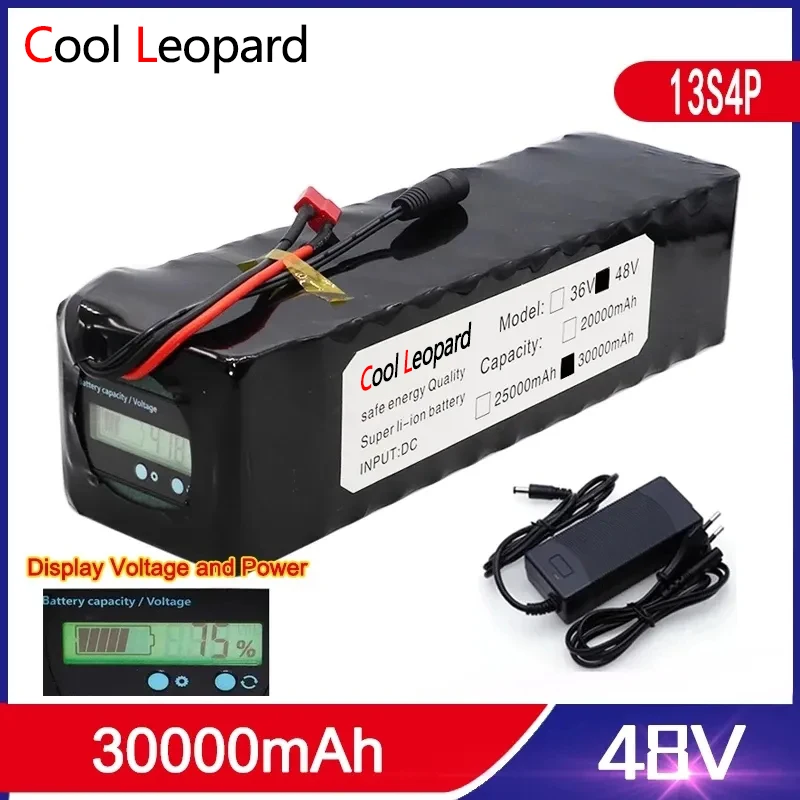

13S4P 48V 18650 Lithium-Ion 30000mAh Battery Display Built-In BMS For Electric Bicycle Mobile Power Supply