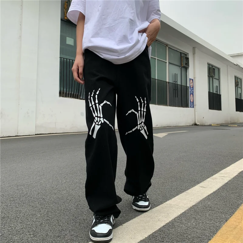 Hip Hop Black Jeans Men Fashion Printing Denim Trousers Spring Autumn Ins Retro Wide Leg Pants Oversized Man Clothing Streetwear