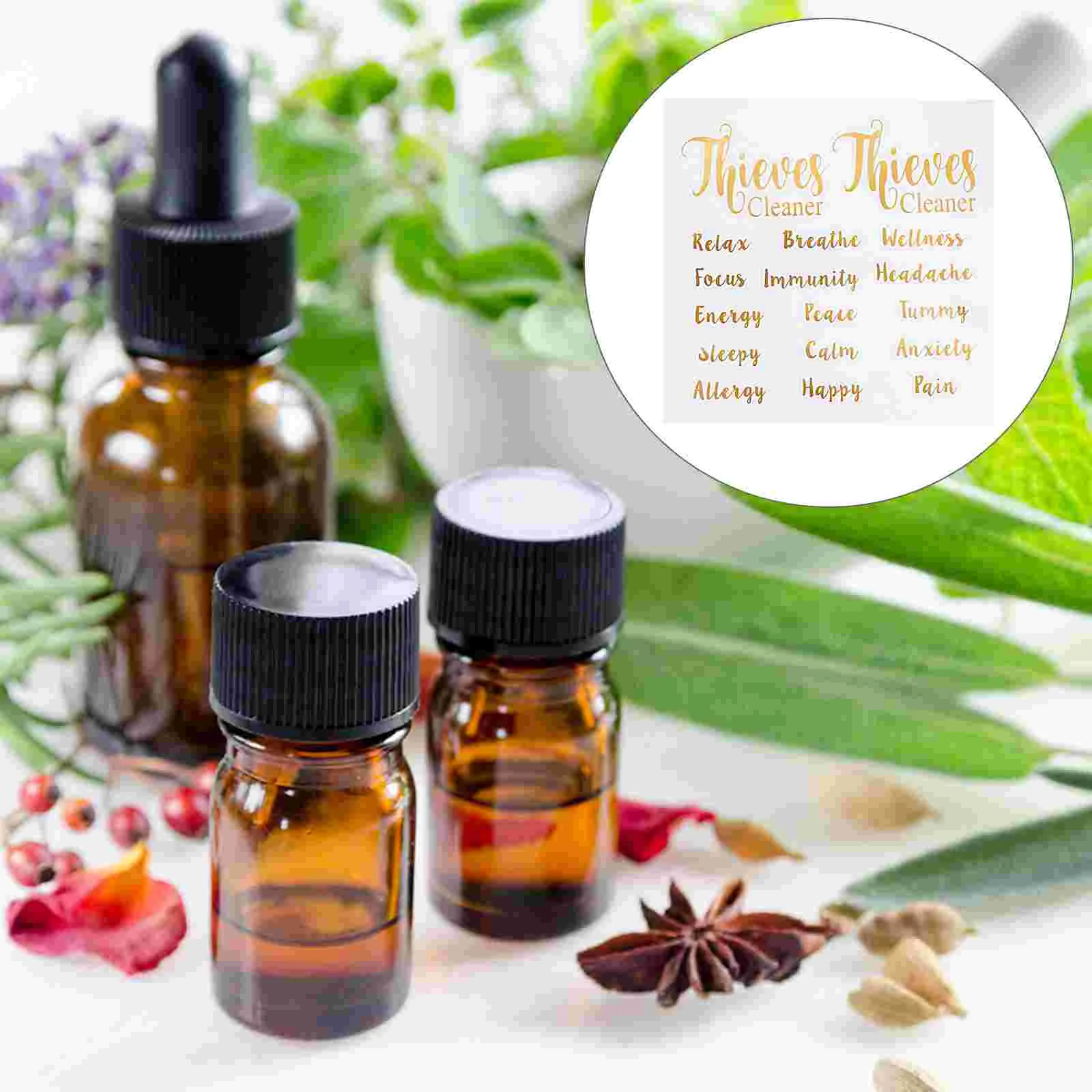 

5 Sheets Essential Oil Bottle Labels Letters Tag Stickers Creative Oil Bottle Decals Self-adhesive Pasters