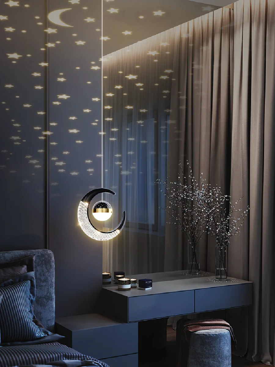 

Bedside chandelier living room grille background wall decorative lamp starry sky bedroom room long line small chandelier