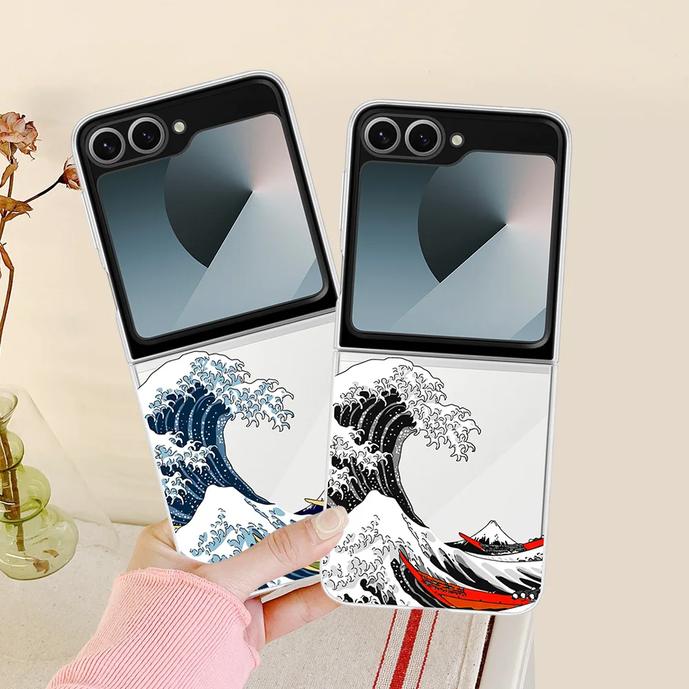 Чехол с узором Великая волна от Канагавы для Samsung Galaxy Z Flip 6 5 4 3 Beauty Flip6 Flip5 японский