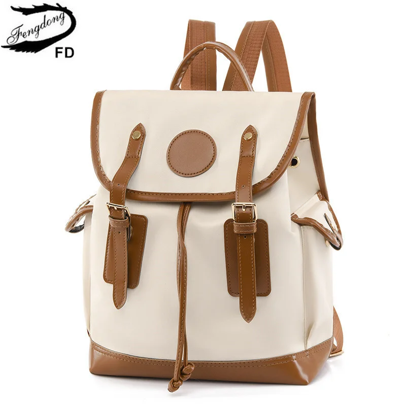 

Fengdong college student school backpack small backpack bookbag woman vintage canvas backpack large capacity travel backpack