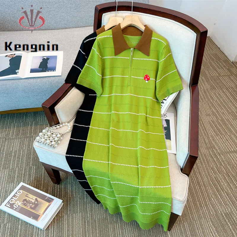 

Женское трикотажное платье в полоску, свободное Повседневное платье зеленого цвета авокадо, модель KE3510 на лето, 2023