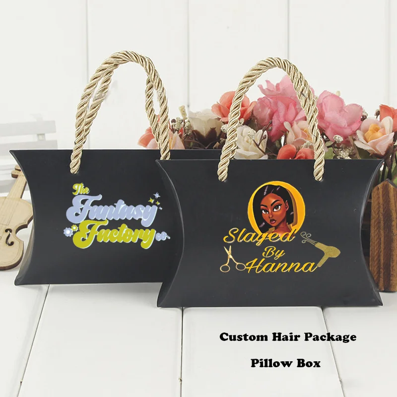 Customize Wig Boxes With Logo 20Pcs Hair Packaging Box For Bundles Colorful Pillow Box 3 Size Ribbon Handle Bra/Gift/Hair Boxes enlarge