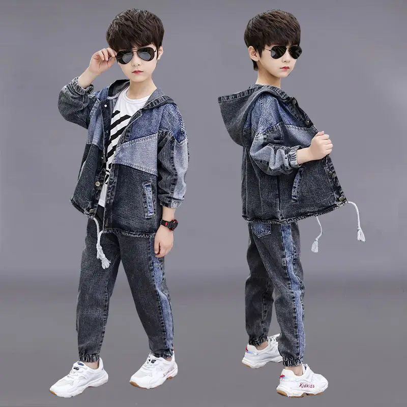 

Boys Coat +Pants Kids Sets Cotton 2PCS/Set 2023 Hooded Jean Spring Autumn Jogging Suit Uniforms Children Clothing