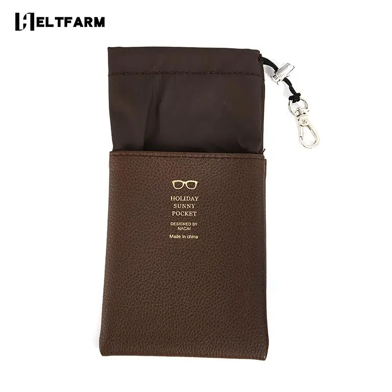 

PU Leather Patchwork Letter Print Glasses Bag Adjustable Drawstring Eyeglasses Case 2022 New Solid Black Portable Eyewear Box