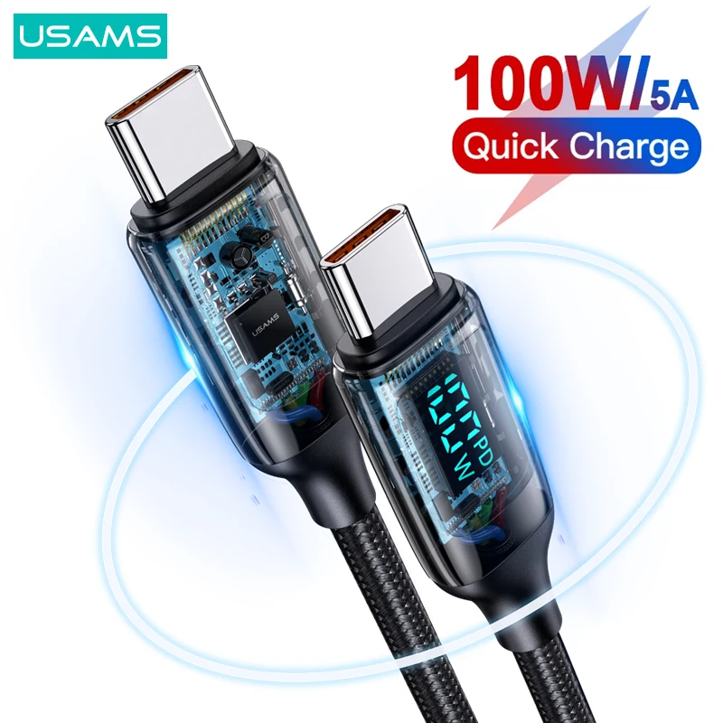 

USAMS U78 PD 100W Digital Display Fast Charging Data Cable For Macbook iPad Air Pro Type C Cable For Huawei Xiaomi Samsung OPPO