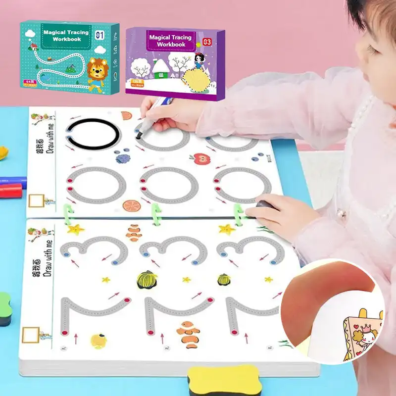 

Magical Tracing Workbook Set Pen Control Training Kindergarten Erasable Focus Training Exercises Puzzle Early Education Toys