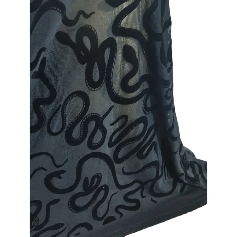 1 ярд тянущаяся черная бархатная ткань с флокированием спандекс сетчатая