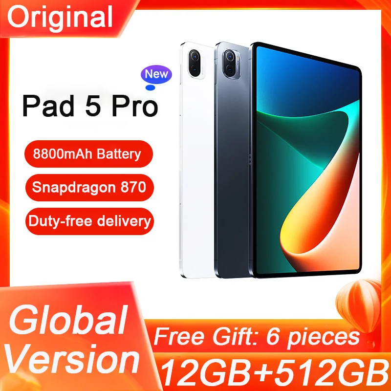 World Premiere Global Version Pad 5 Pro Tablet 11 Inch HD 4K Screen 12GB RAM 512GB ROM Dual Speaker Phone Call 5G Tablet Android